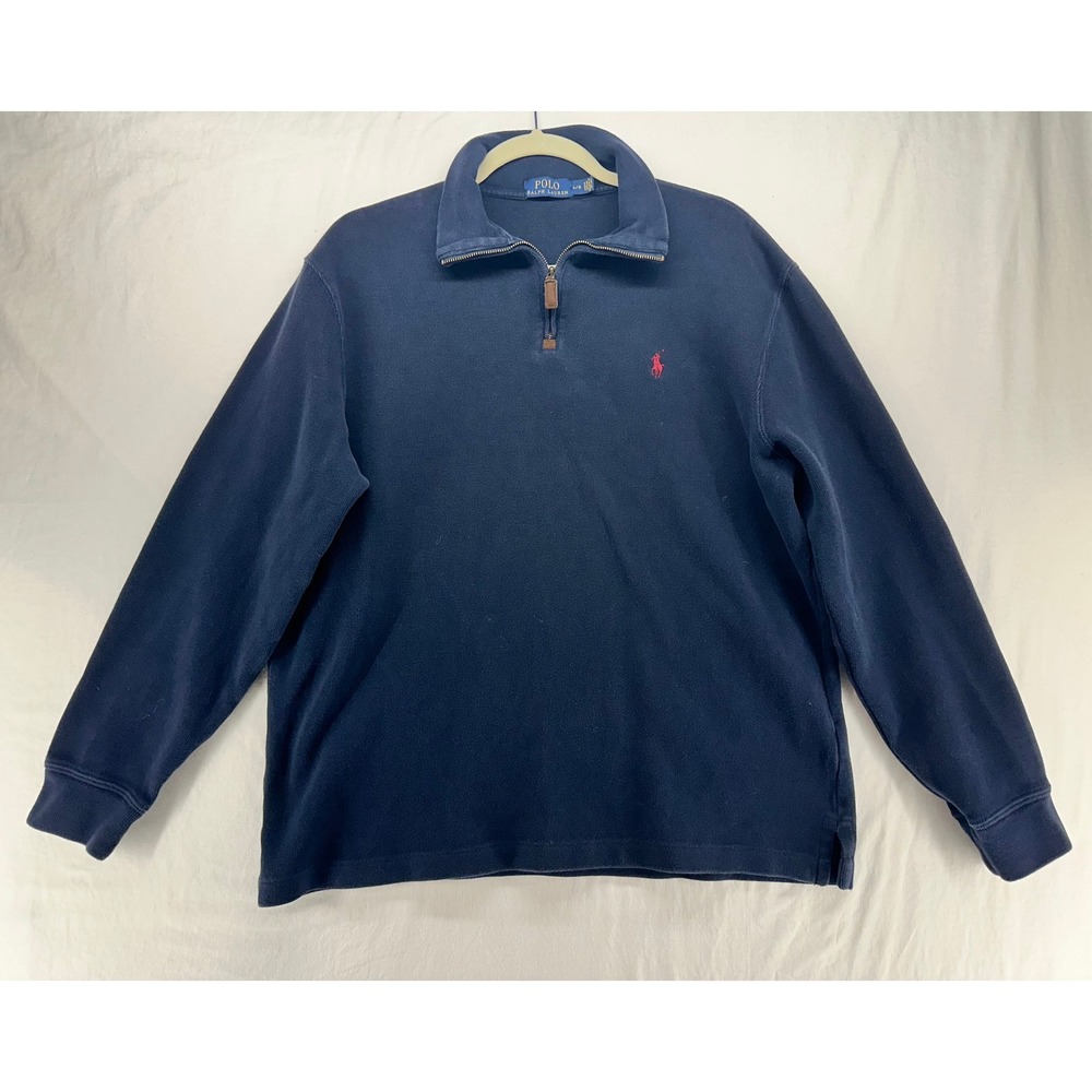Polo‎ Ralph Lauren Mens Navy Blue Quarter Zip Pullover Cotton Sweater Size Large